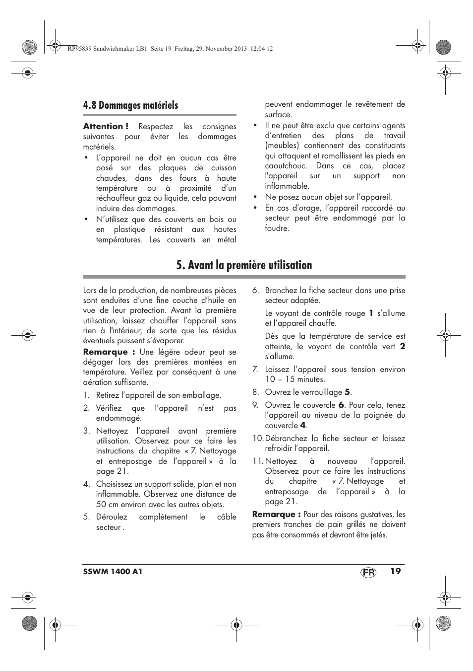 Avant la première utilisation, 8 dommages matériels | Silvercrest SSWM 1400 A1 User Manual | Page 21 / 58