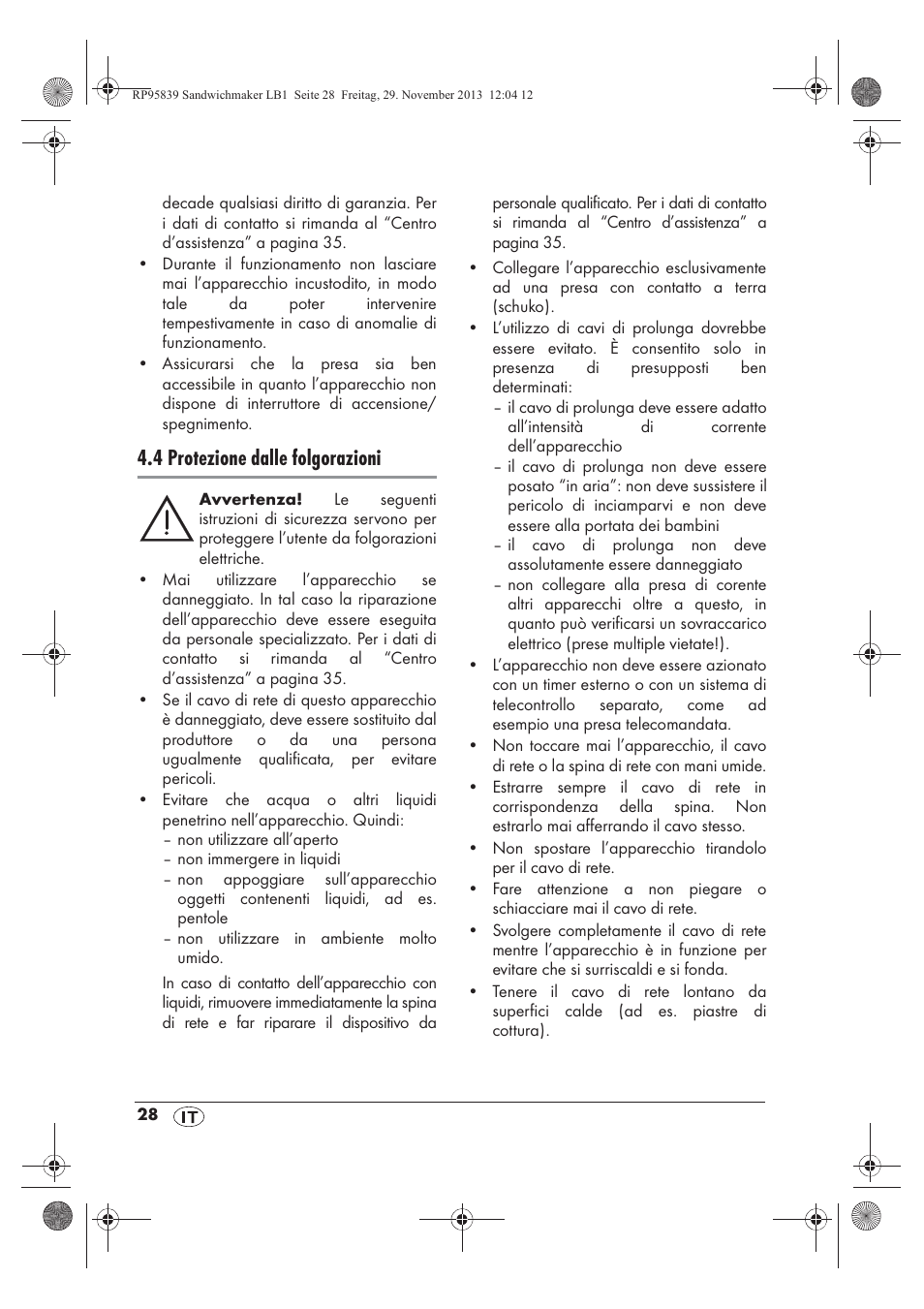 4 protezione dalle folgorazioni | Silvercrest SSWM 1400 A1 User Manual | Page 30 / 58
