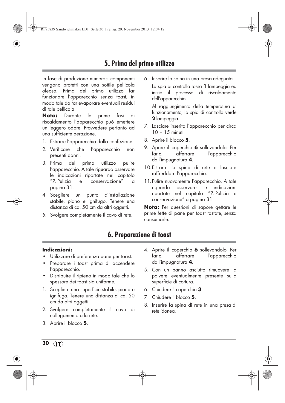 Prima del primo utilizzo, Preparazione di toast | Silvercrest SSWM 1400 A1 User Manual | Page 32 / 58