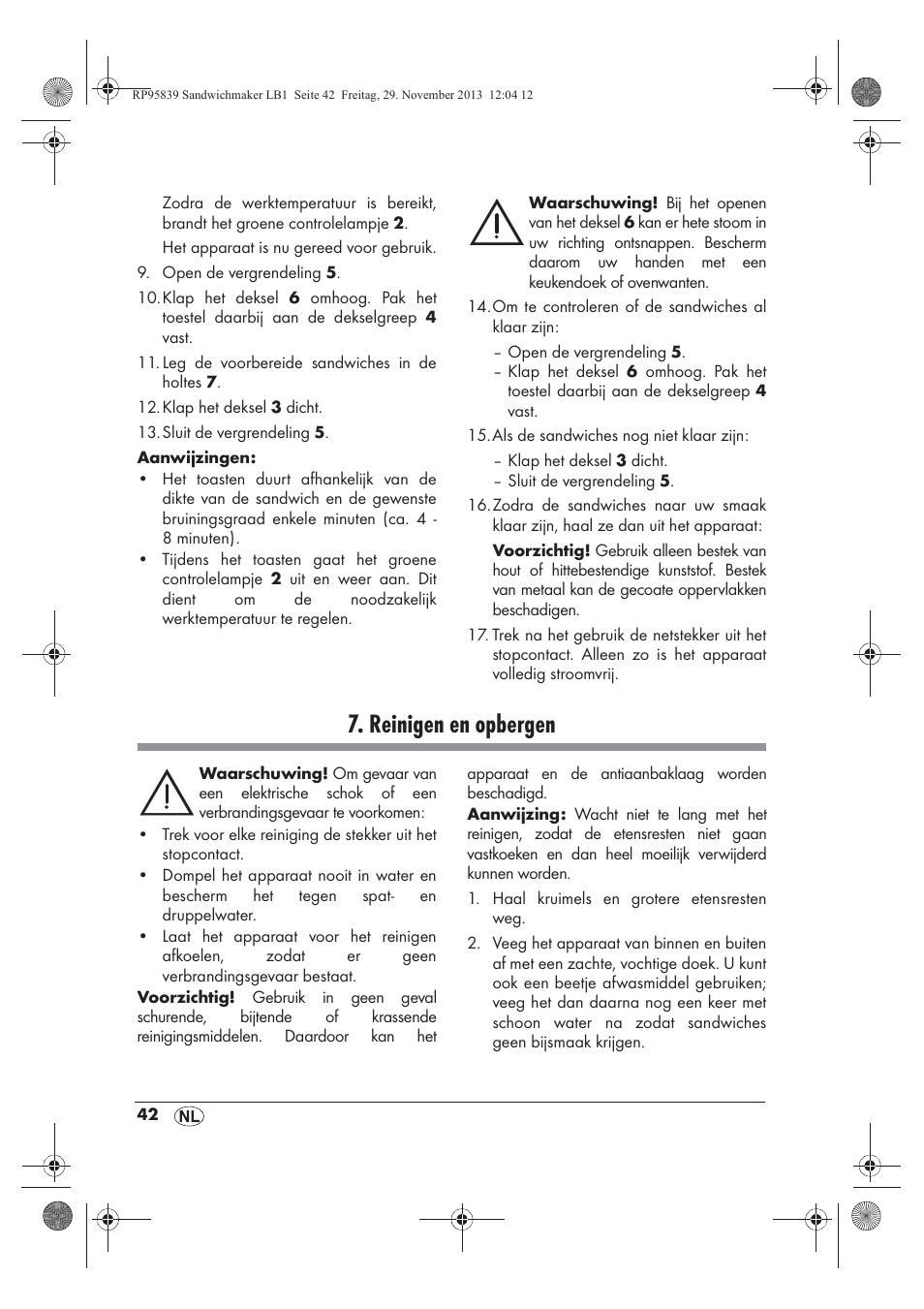 Reinigen en opbergen | Silvercrest SSWM 1400 A1 User Manual | Page 44 / 58