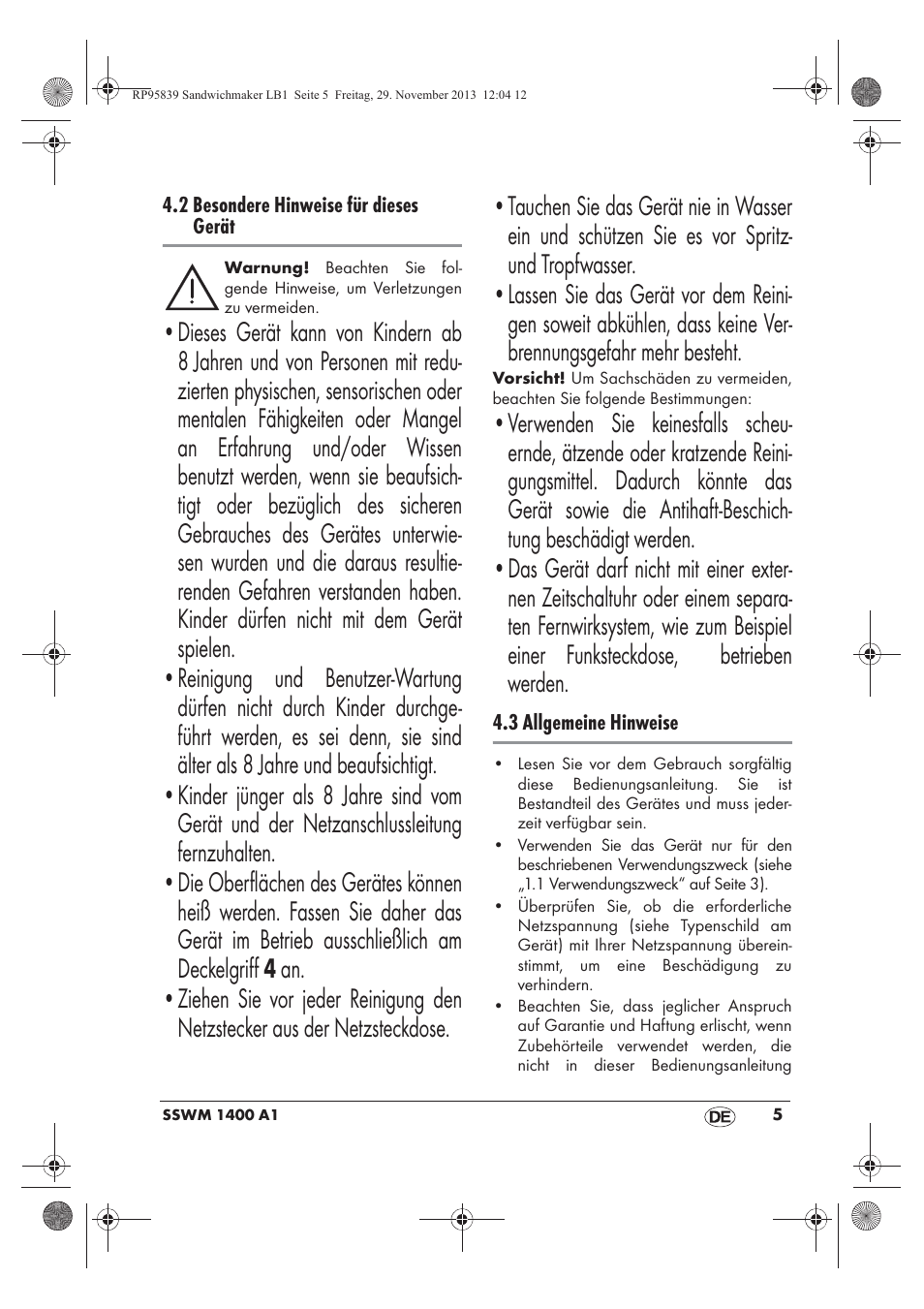 Silvercrest SSWM 1400 A1 User Manual | Page 7 / 58