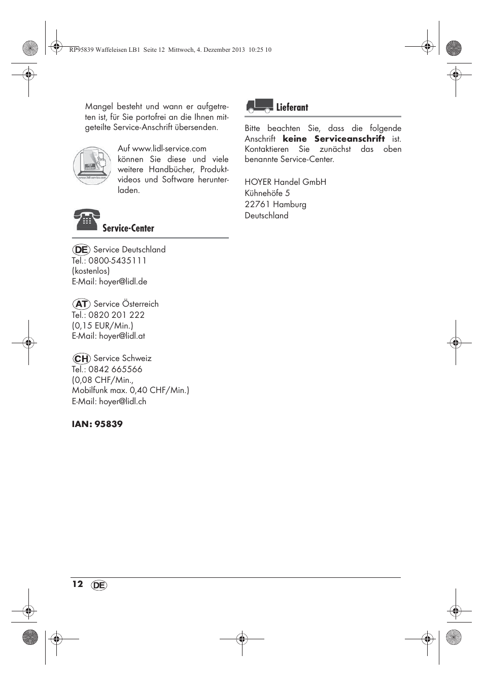 Service-center, Lieferant | Silvercrest SSWE 1400 A1 User Manual | Page 14 / 58