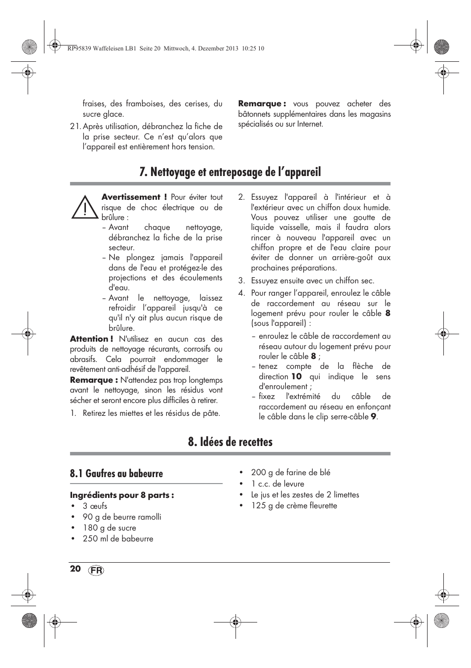 Nettoyage et entreposage de l’appareil, Idées de recettes, 1 gaufres au babeurre | Silvercrest SSWE 1400 A1 User Manual | Page 22 / 58