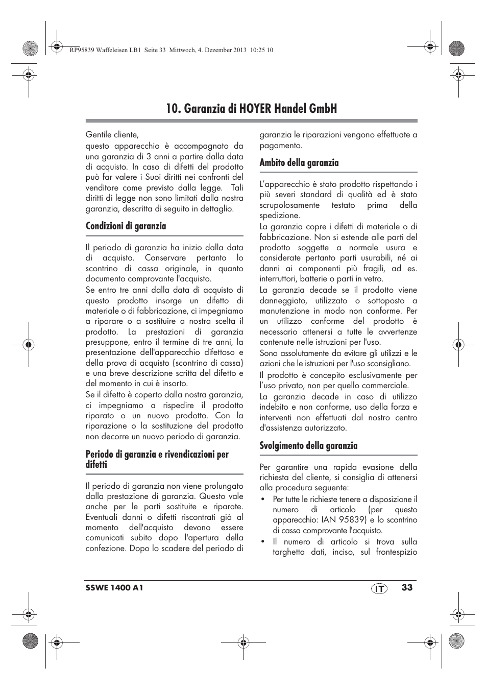 Garanzia di hoyer handel gmbh | Silvercrest SSWE 1400 A1 User Manual | Page 35 / 58