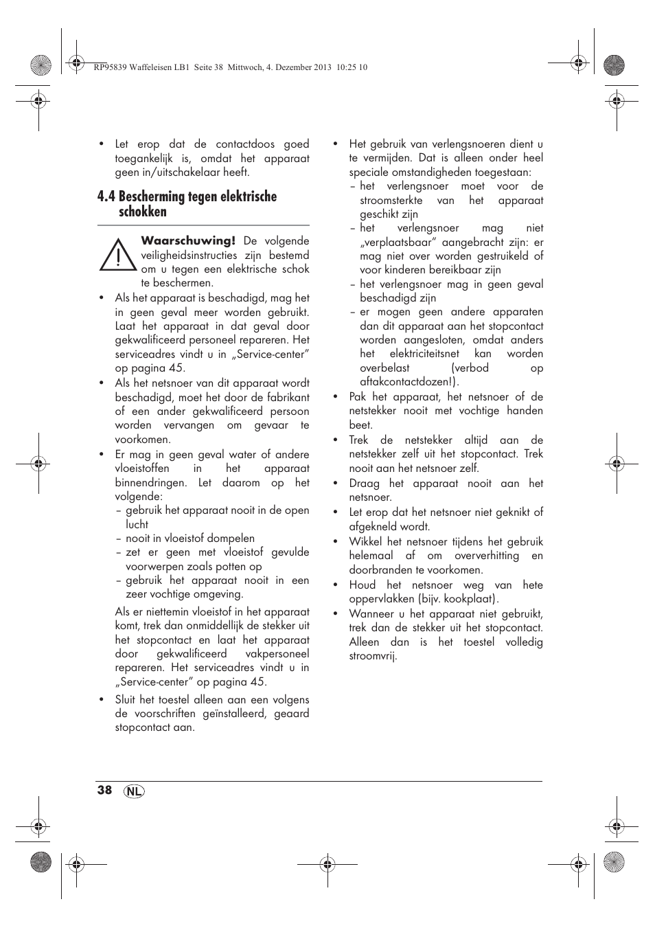 4 bescherming tegen elektrische schokken | Silvercrest SSWE 1400 A1 User Manual | Page 40 / 58