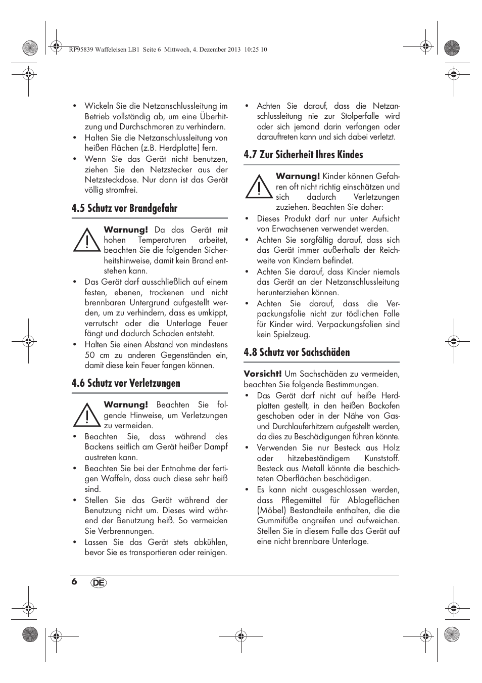 5 schutz vor brandgefahr, 6 schutz vor verletzungen, 7 zur sicherheit ihres kindes | 8 schutz vor sachschäden | Silvercrest SSWE 1400 A1 User Manual | Page 8 / 58