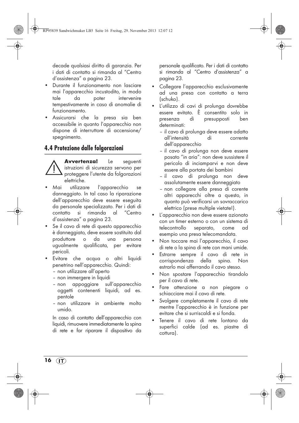 4 protezione dalle folgorazioni | Silvercrest SSWM 1400 A1 User Manual | Page 18 / 58