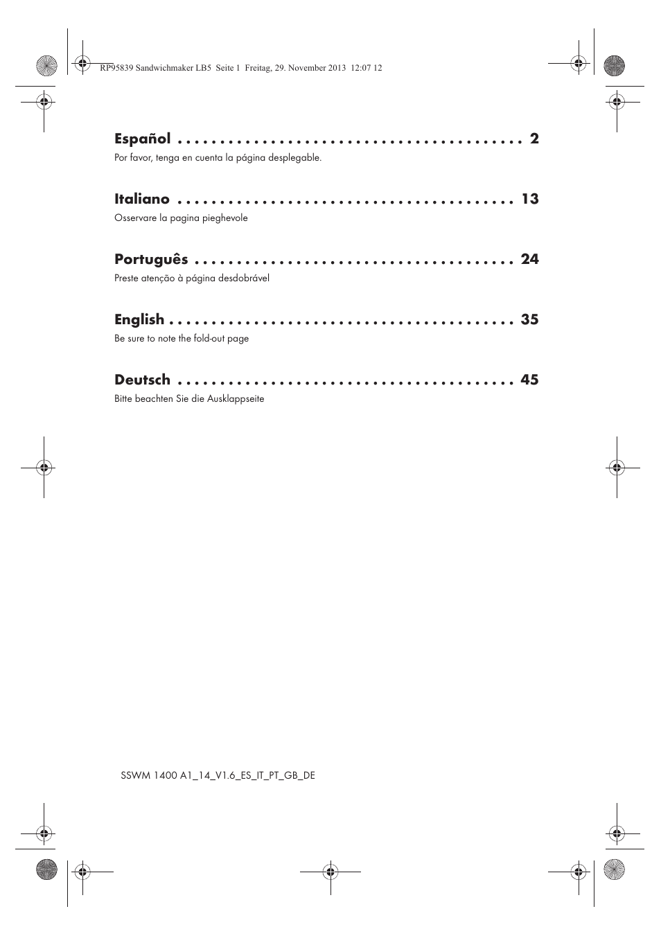 Español, Italiano, Português | English, Deutsch | Silvercrest SSWM 1400 A1 User Manual | Page 2 / 58