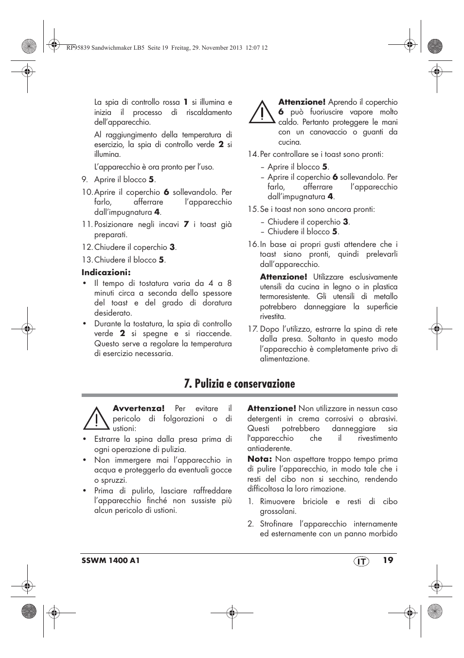 Pulizia e conservazione | Silvercrest SSWM 1400 A1 User Manual | Page 21 / 58