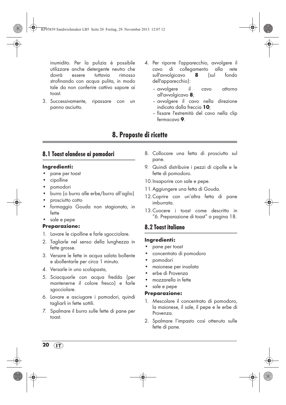 Proposte di ricette, 1 toast olandese ai pomodori, 2 toast italiano | Silvercrest SSWM 1400 A1 User Manual | Page 22 / 58