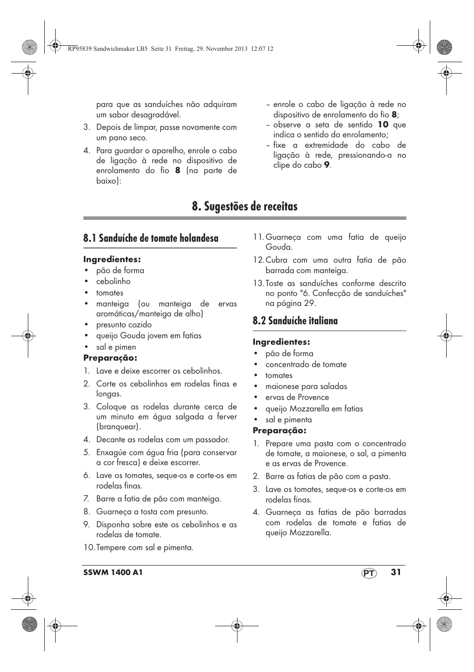 Sugestões de receitas, 1 sanduíche de tomate holandesa, 2 sanduíche italiana | Silvercrest SSWM 1400 A1 User Manual | Page 33 / 58