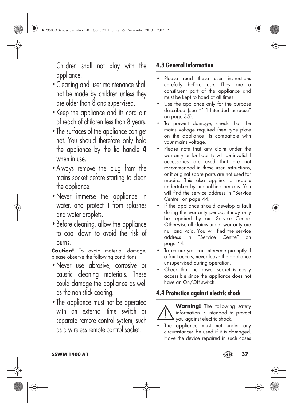 Silvercrest SSWM 1400 A1 User Manual | Page 39 / 58