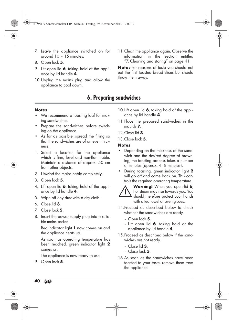 Preparing sandwiches | Silvercrest SSWM 1400 A1 User Manual | Page 42 / 58