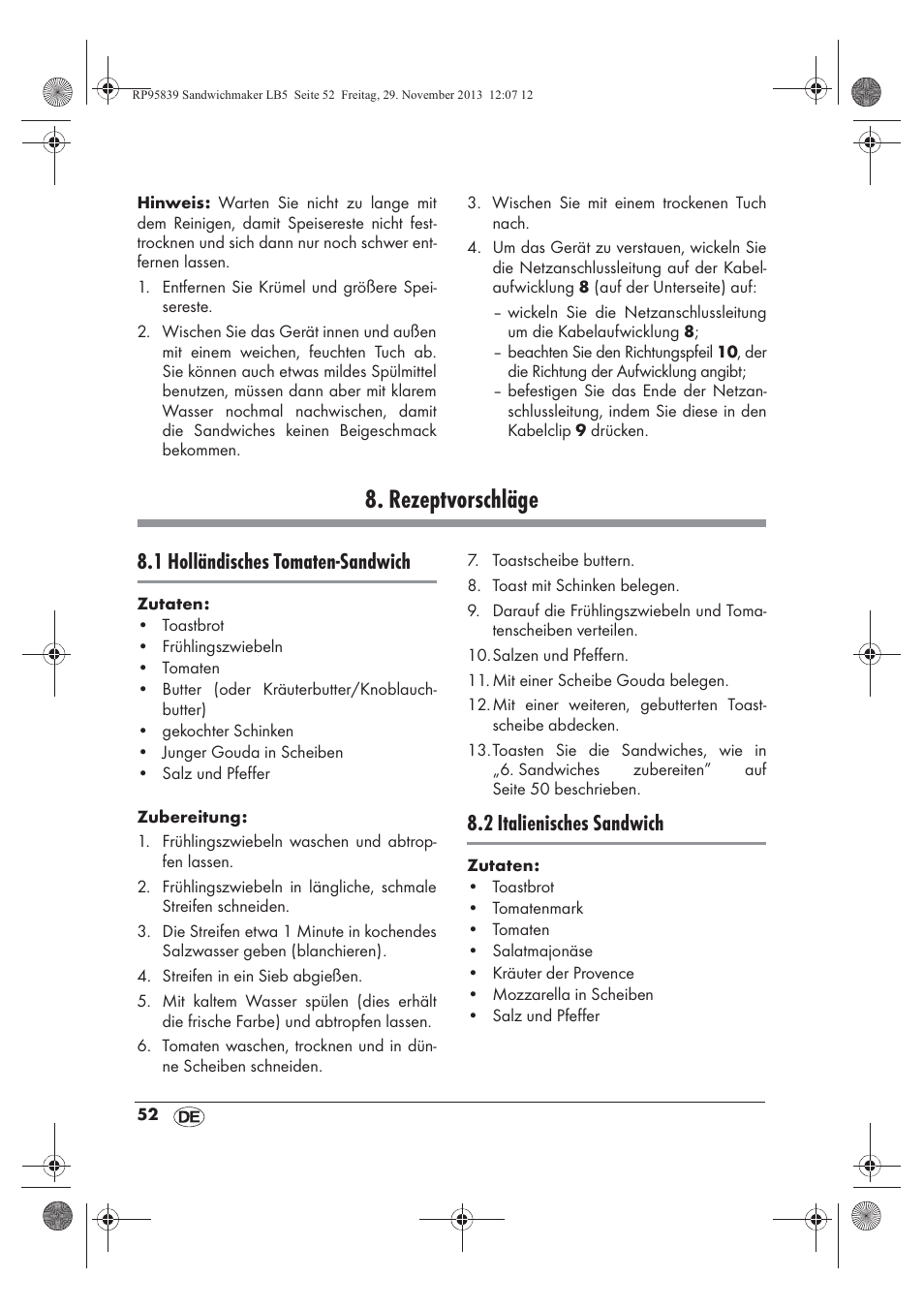 Rezeptvorschläge, 1 holländisches tomaten-sandwich, 2 italienisches sandwich | Silvercrest SSWM 1400 A1 User Manual | Page 54 / 58