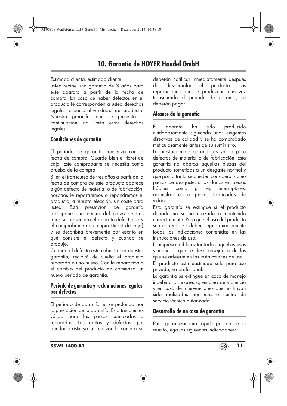 Garantía de hoyer handel gmbh | Silvercrest SSWE 1400 A1 User Manual | Page 13 / 58