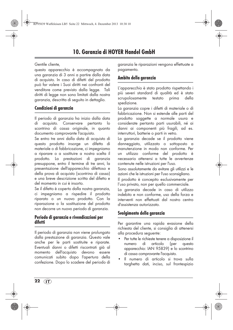 Garanzia di hoyer handel gmbh | Silvercrest SSWE 1400 A1 User Manual | Page 24 / 58