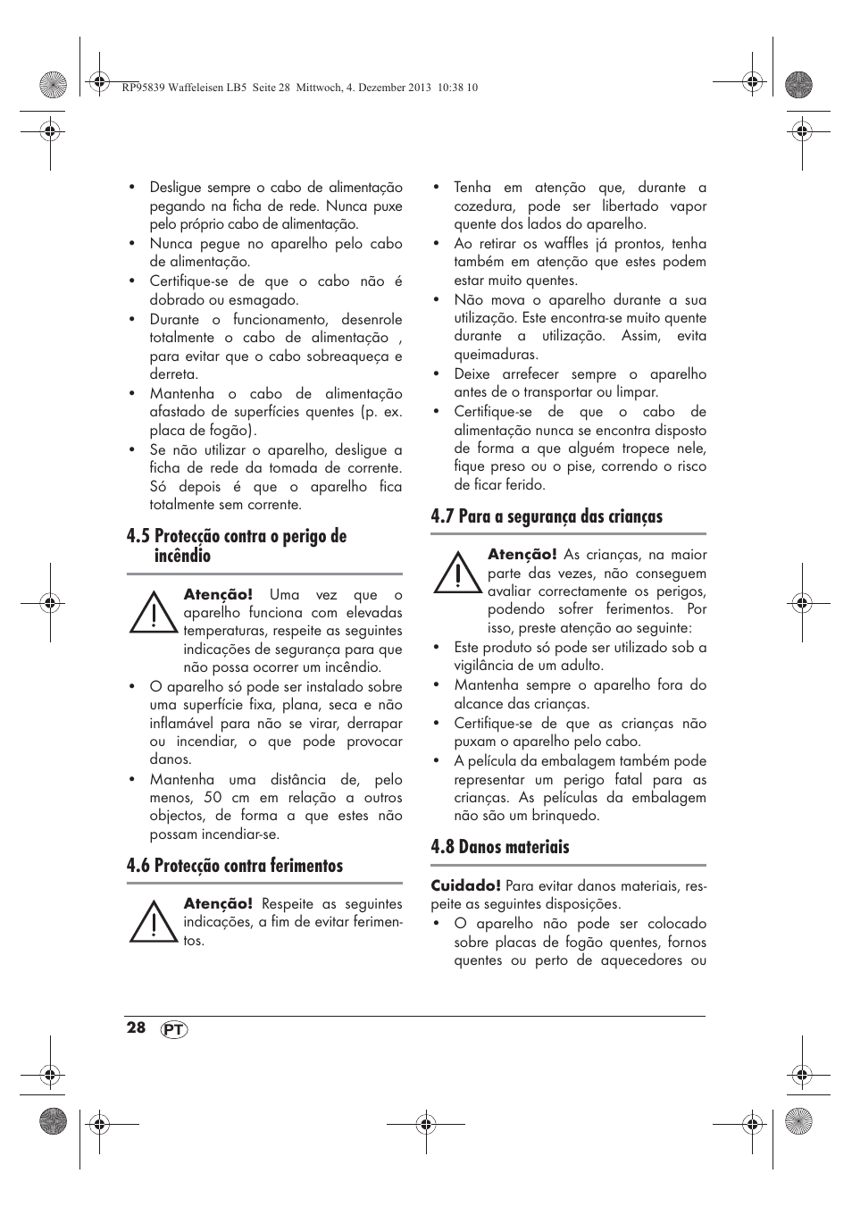 5 protecção contra o perigo de incêndio, 6 protecção contra ferimentos, 7 para a segurança das crianças | 8 danos materiais | Silvercrest SSWE 1400 A1 User Manual | Page 30 / 58