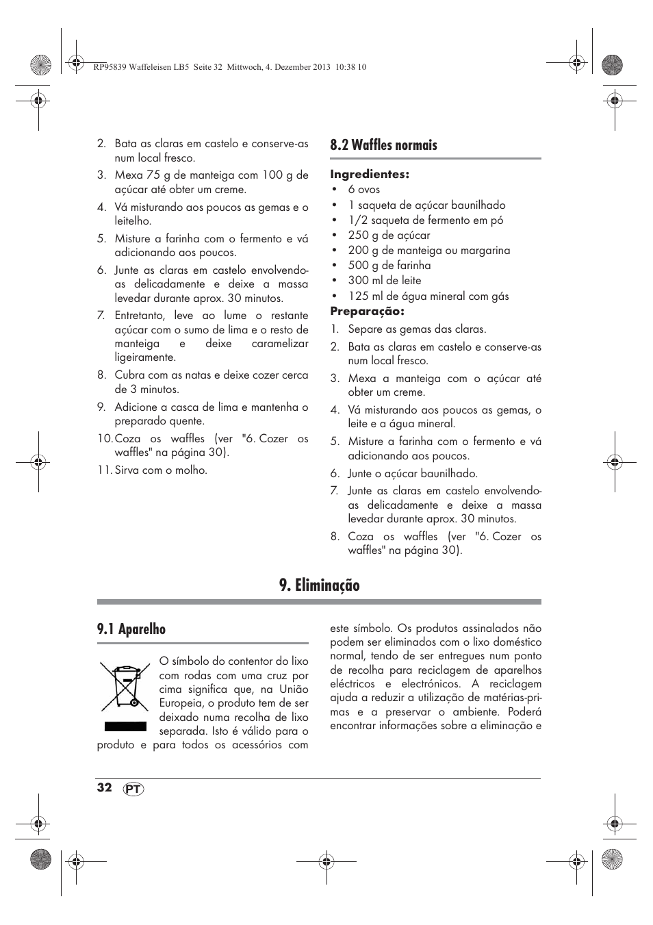 Eliminação, 2 waffles normais, 1 aparelho | Silvercrest SSWE 1400 A1 User Manual | Page 34 / 58