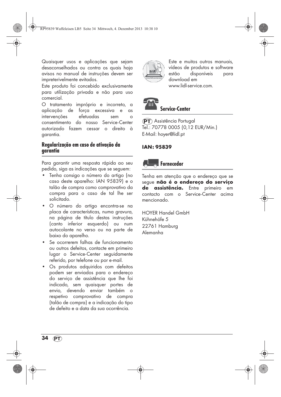 Regularização em caso de ativação da garantia, Service-center, Fornecedor | Silvercrest SSWE 1400 A1 User Manual | Page 36 / 58