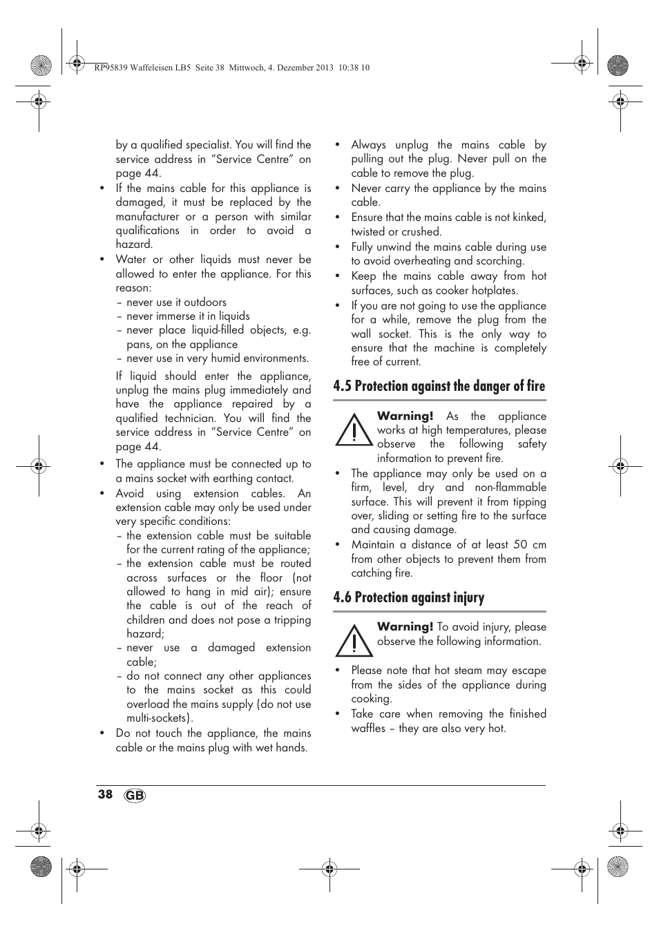 5 protection against the danger of fire, 6 protection against injury | Silvercrest SSWE 1400 A1 User Manual | Page 40 / 58