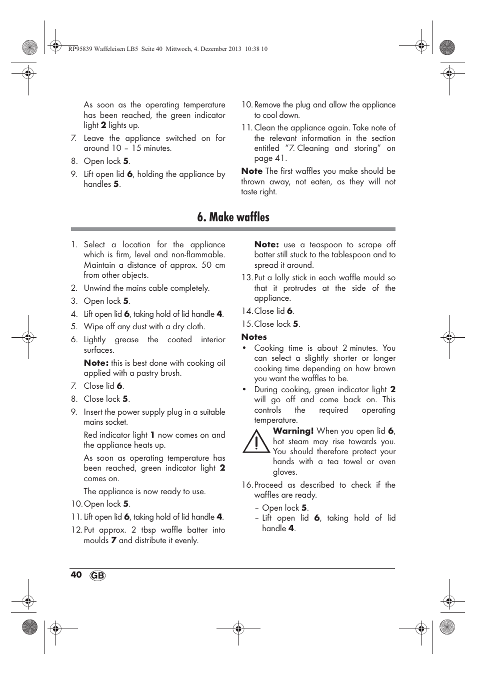 Make waffles | Silvercrest SSWE 1400 A1 User Manual | Page 42 / 58