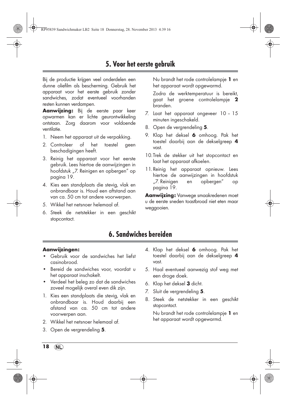 Voor het eerste gebruik, Sandwiches bereiden | Silvercrest SSWM 1400 A1 User Manual | Page 20 / 46