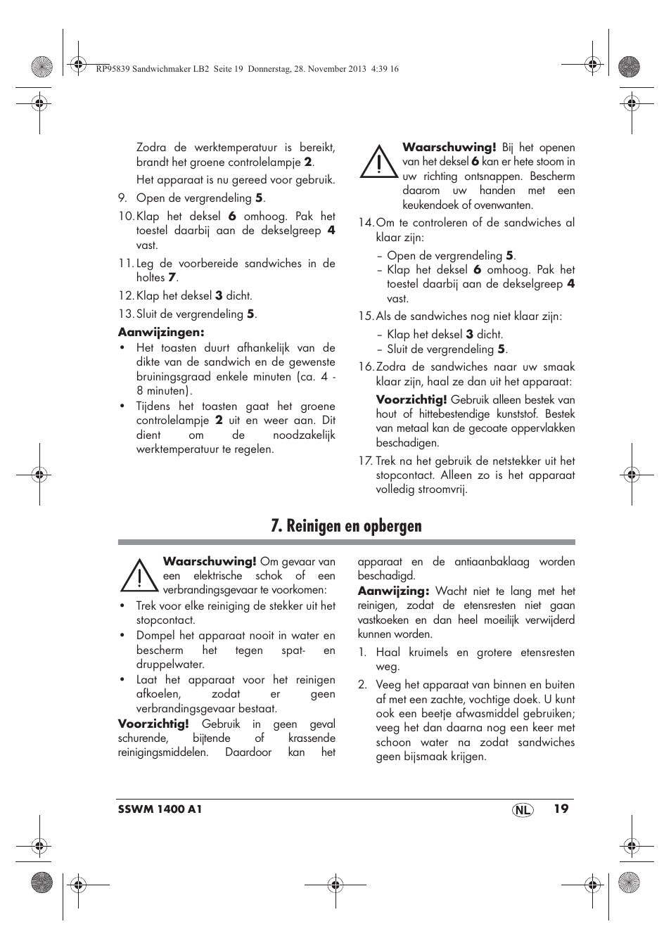 Reinigen en opbergen | Silvercrest SSWM 1400 A1 User Manual | Page 21 / 46