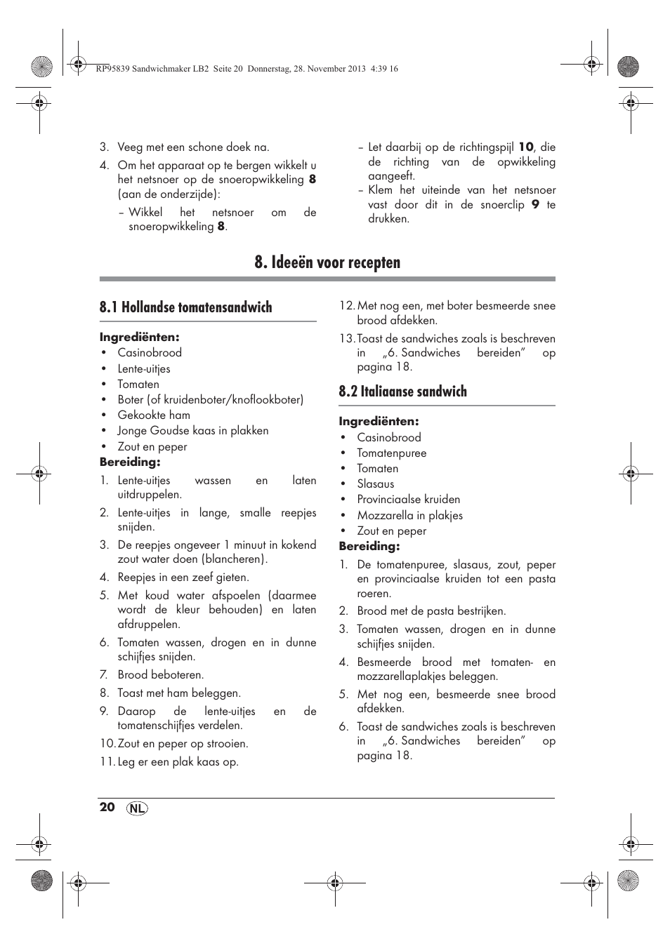 Ideeën voor recepten, 1 hollandse tomatensandwich, 2 italiaanse sandwich | Silvercrest SSWM 1400 A1 User Manual | Page 22 / 46