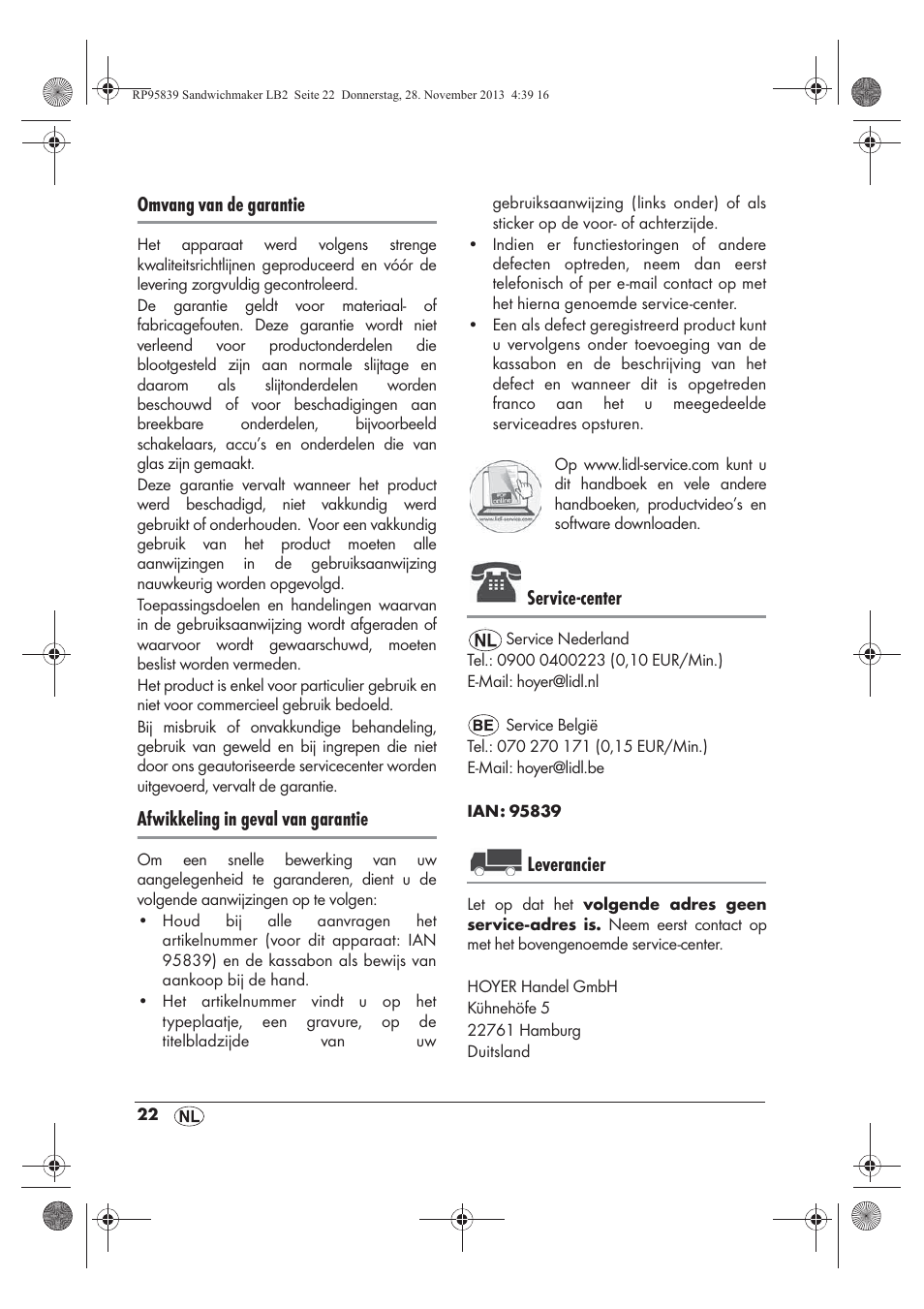 Omvang van de garantie, Afwikkeling in geval van garantie, Service-center | Leverancier | Silvercrest SSWM 1400 A1 User Manual | Page 24 / 46