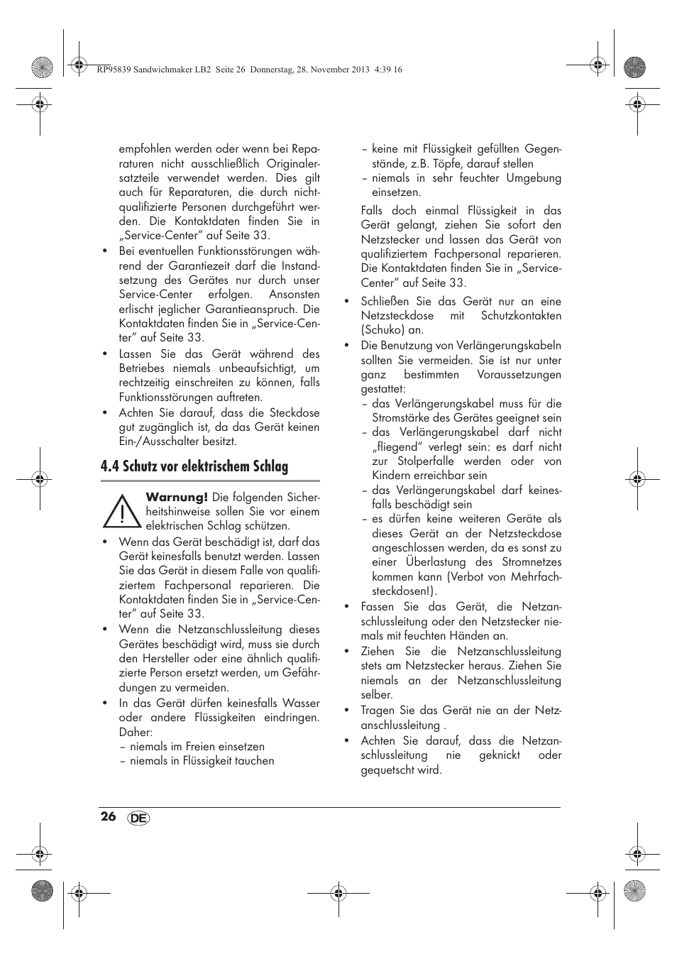 4 schutz vor elektrischem schlag | Silvercrest SSWM 1400 A1 User Manual | Page 28 / 46