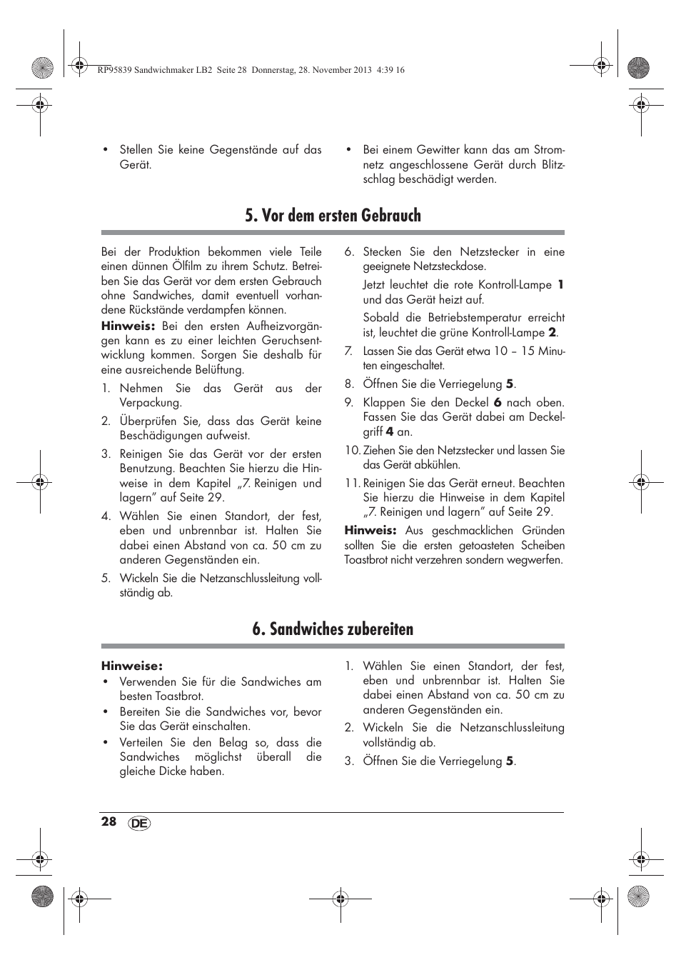 Vor dem ersten gebrauch, Sandwiches zubereiten | Silvercrest SSWM 1400 A1 User Manual | Page 30 / 46