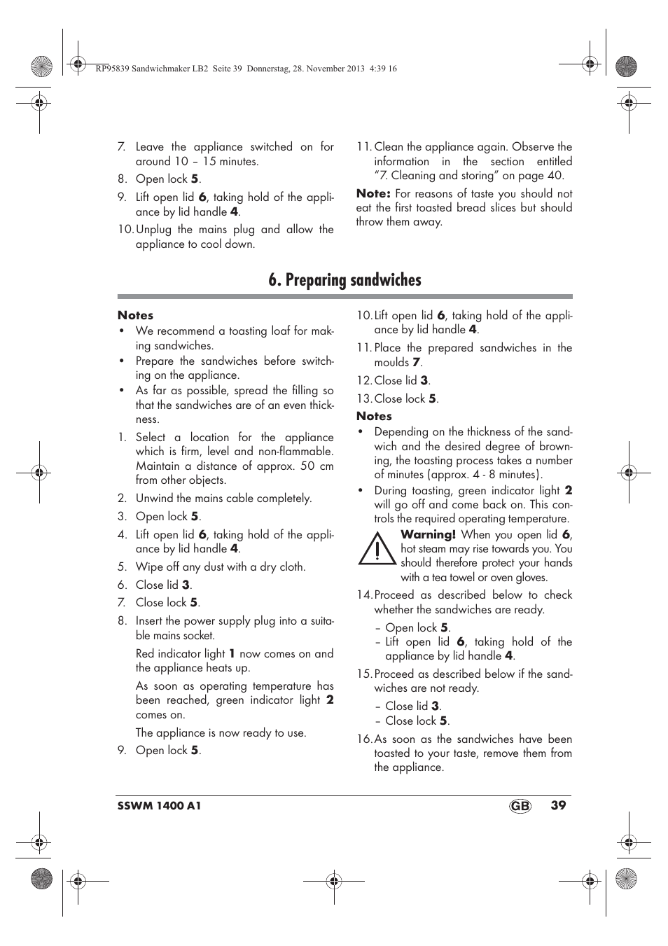 Preparing sandwiches | Silvercrest SSWM 1400 A1 User Manual | Page 41 / 46