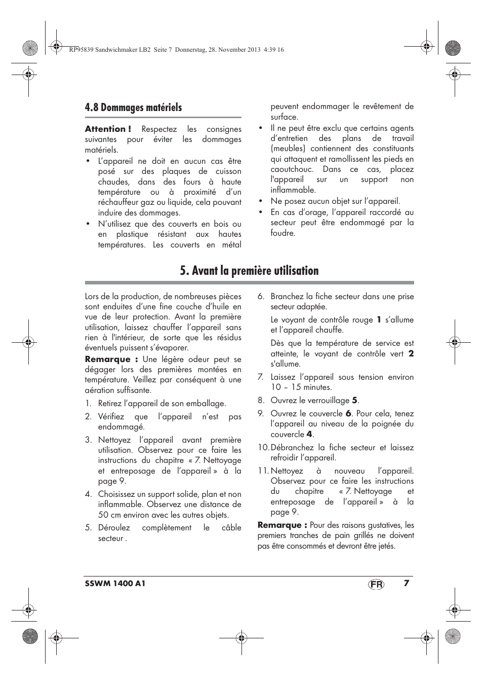 Avant la première utilisation, 8 dommages matériels | Silvercrest SSWM 1400 A1 User Manual | Page 9 / 46