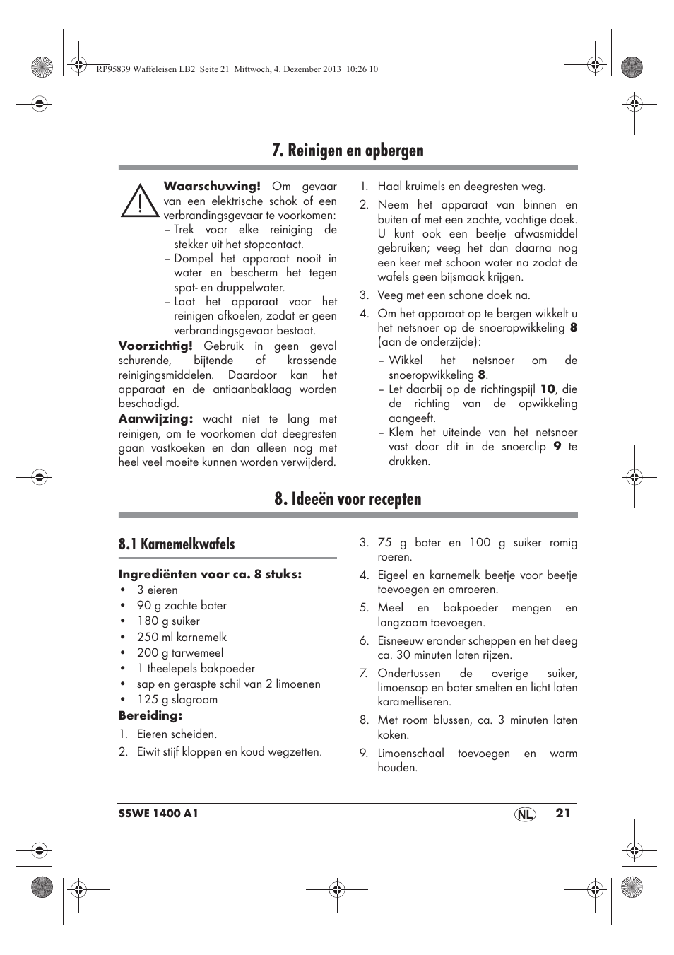 Reinigen en opbergen, Ideeën voor recepten, 1 karnemelkwafels | Silvercrest SSWE 1400 A1 User Manual | Page 23 / 50