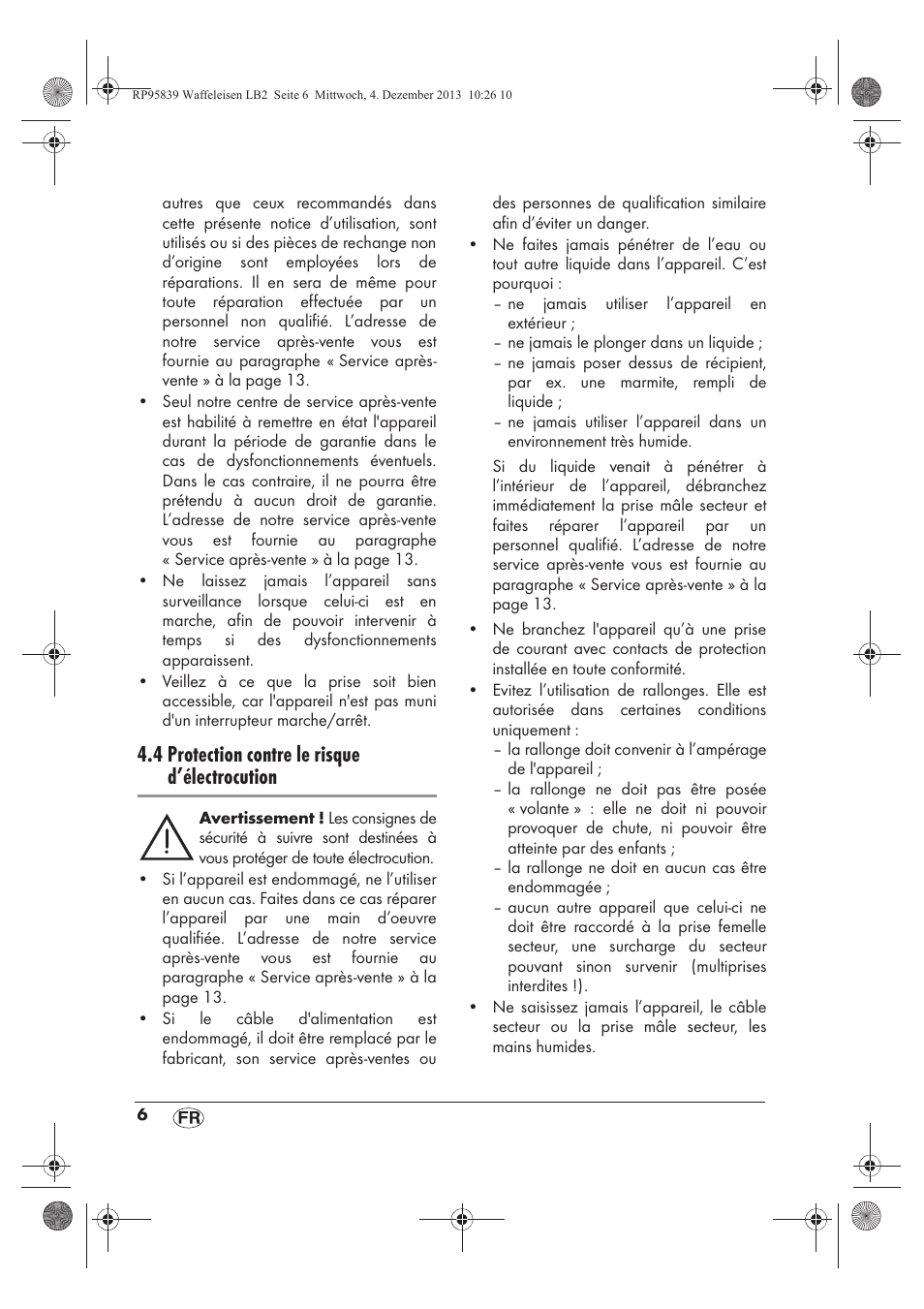 4 protection contre le risque d’électrocution | Silvercrest SSWE 1400 A1 User Manual | Page 8 / 50