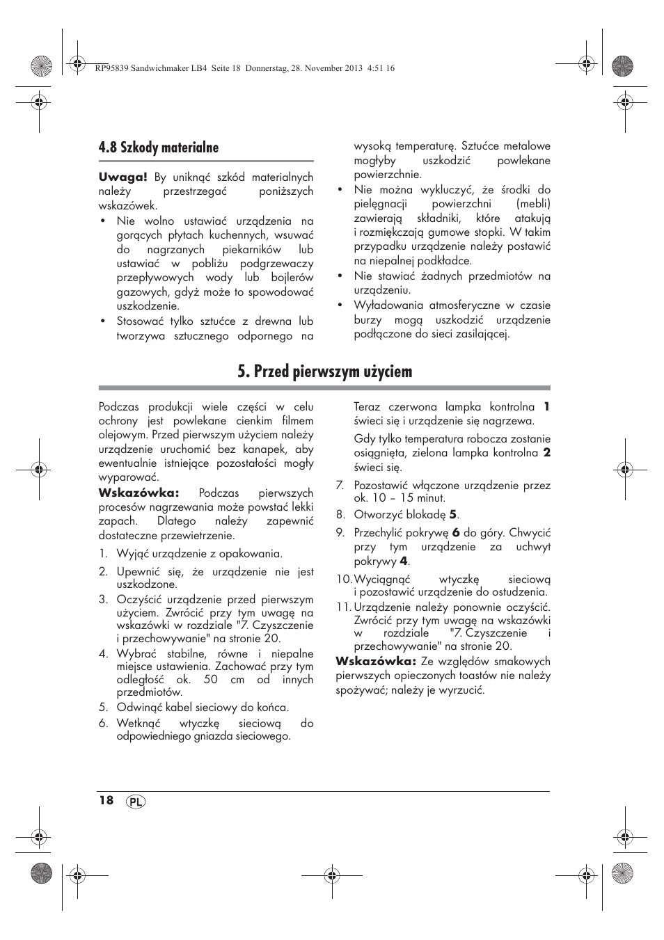 Przed pierwszym użyciem, 8 szkody materialne | Silvercrest SSWM 1400 A1 User Manual | Page 20 / 78
