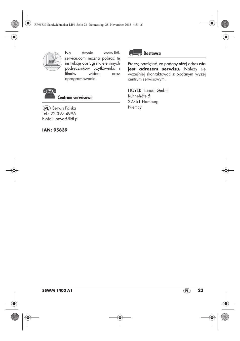 Centrum serwisowe, Dostawca | Silvercrest SSWM 1400 A1 User Manual | Page 25 / 78
