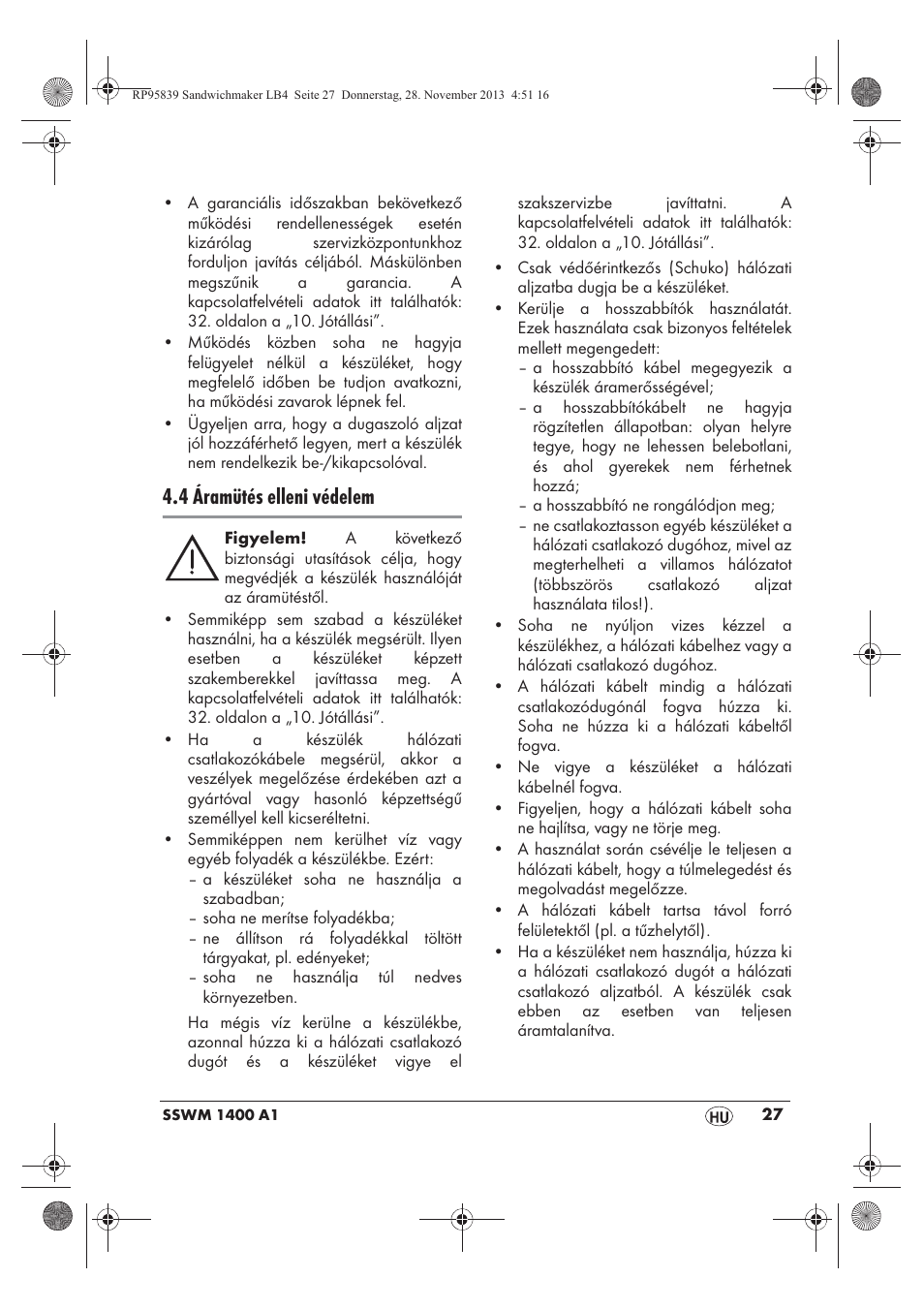 4 áramütés elleni védelem | Silvercrest SSWM 1400 A1 User Manual | Page 29 / 78
