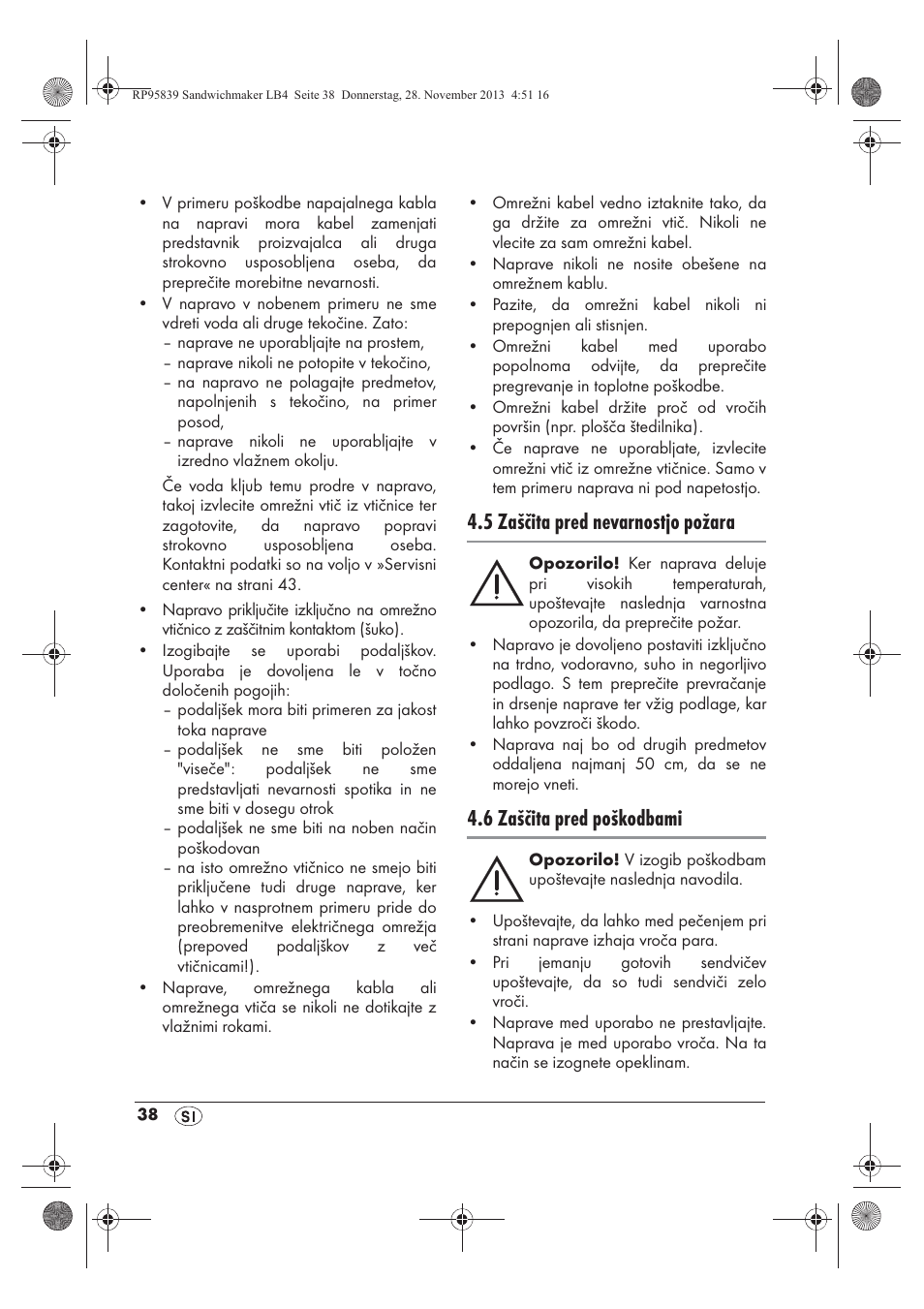 5 zaščita pred nevarnostjo požara, 6 zaščita pred poškodbami | Silvercrest SSWM 1400 A1 User Manual | Page 40 / 78