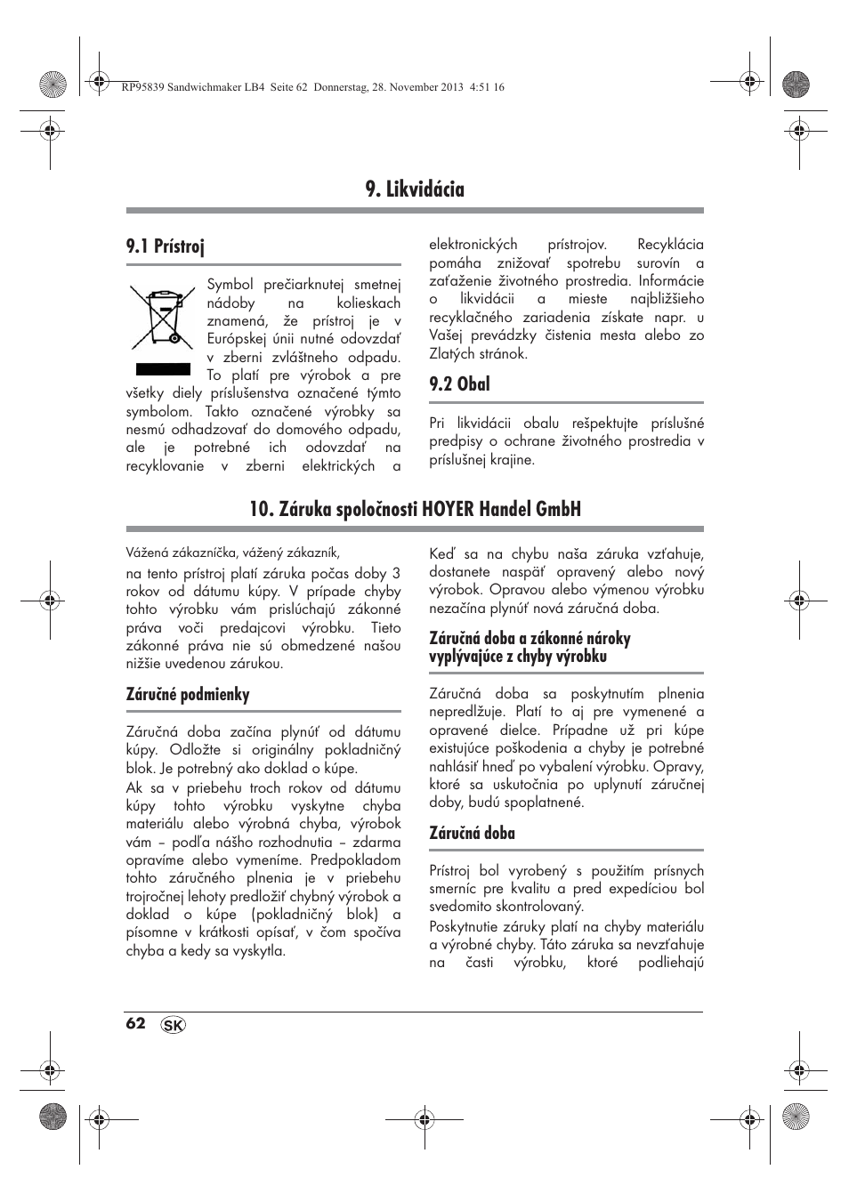 Likvidácia, Záruka spoločnosti hoyer handel gmbh | Silvercrest SSWM 1400 A1 User Manual | Page 64 / 78