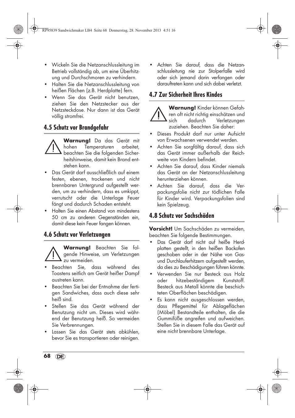 5 schutz vor brandgefahr, 6 schutz vor verletzungen, 7 zur sicherheit ihres kindes | 8 schutz vor sachschäden | Silvercrest SSWM 1400 A1 User Manual | Page 70 / 78