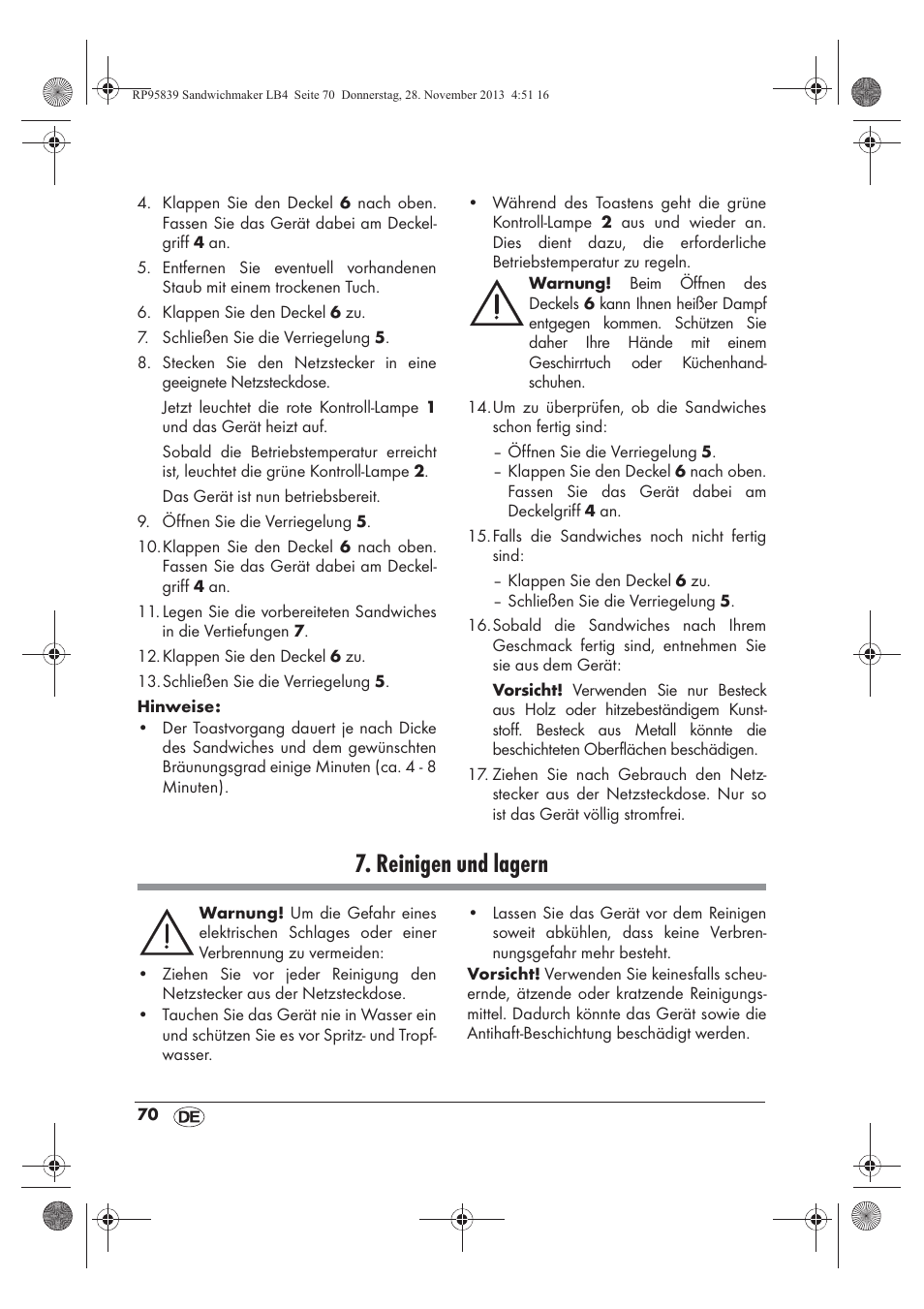 Reinigen und lagern | Silvercrest SSWM 1400 A1 User Manual | Page 72 / 78