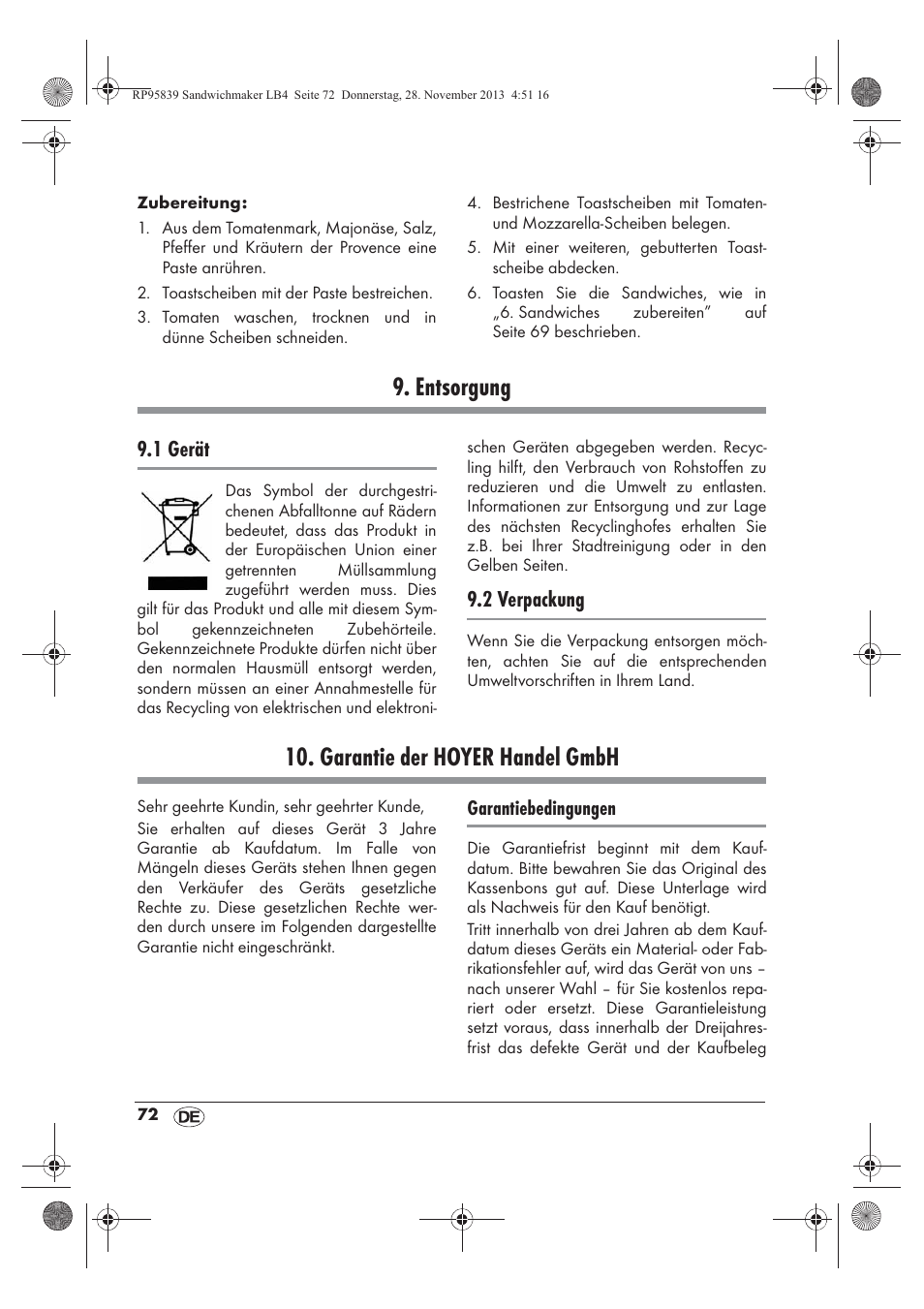 Entsorgung, Garantie der hoyer handel gmbh, 1 gerät | 2 verpackung | Silvercrest SSWM 1400 A1 User Manual | Page 74 / 78