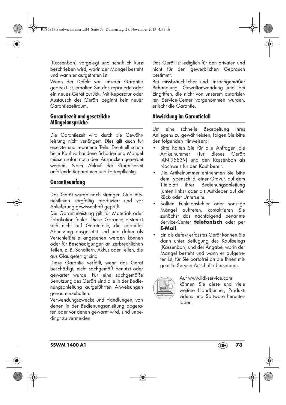 Garantiezeit und gesetzliche mängelansprüche, Garantieumfang, Abwicklung im garantiefall | Silvercrest SSWM 1400 A1 User Manual | Page 75 / 78