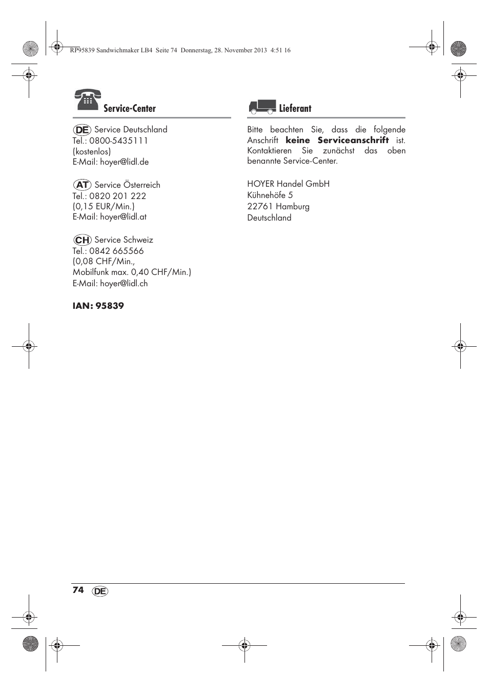 Service-center, Lieferant | Silvercrest SSWM 1400 A1 User Manual | Page 76 / 78