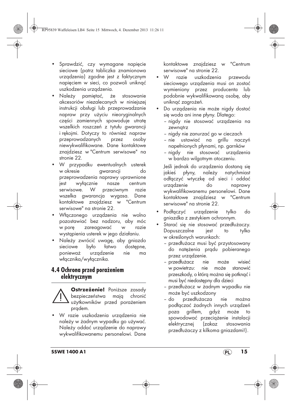 4 ochrona przed porażeniem elektrycznym | Silvercrest SSWE 1400 A1 User Manual | Page 17 / 78