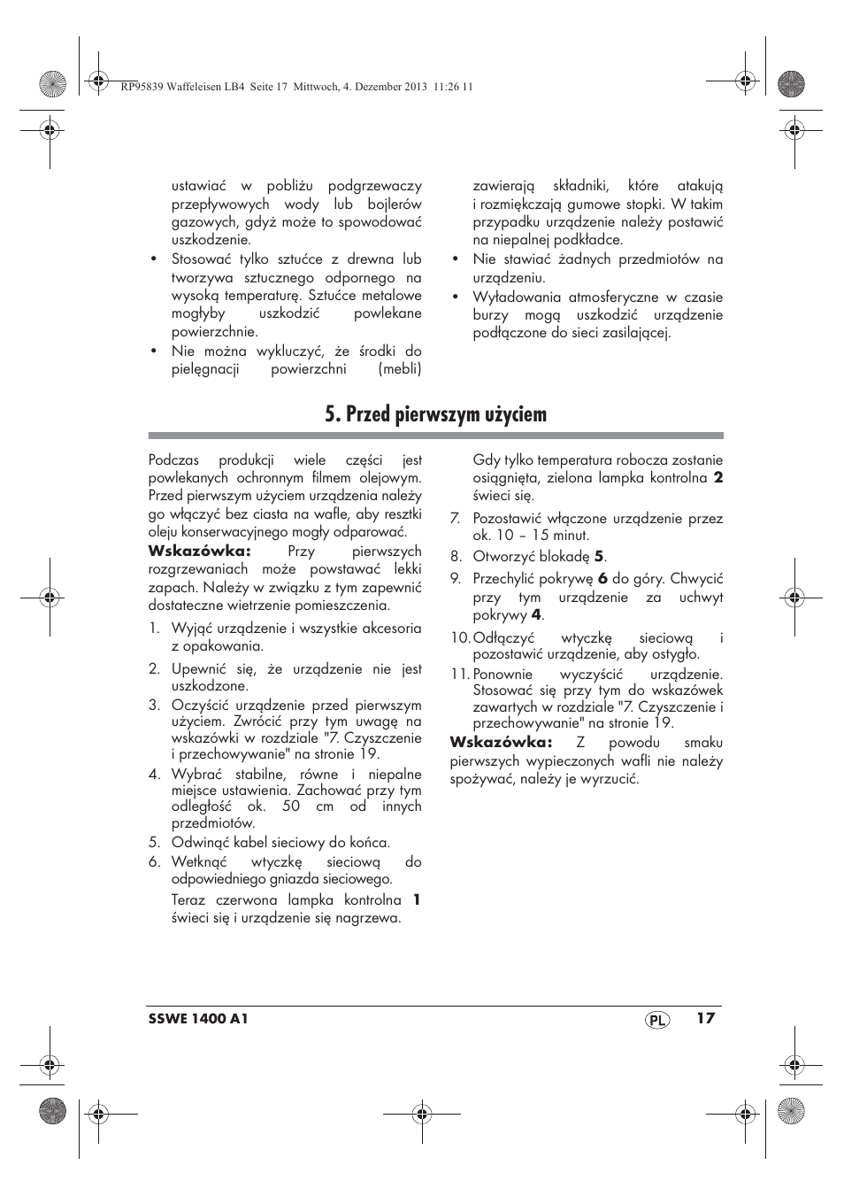 Przed pierwszym użyciem | Silvercrest SSWE 1400 A1 User Manual | Page 19 / 78