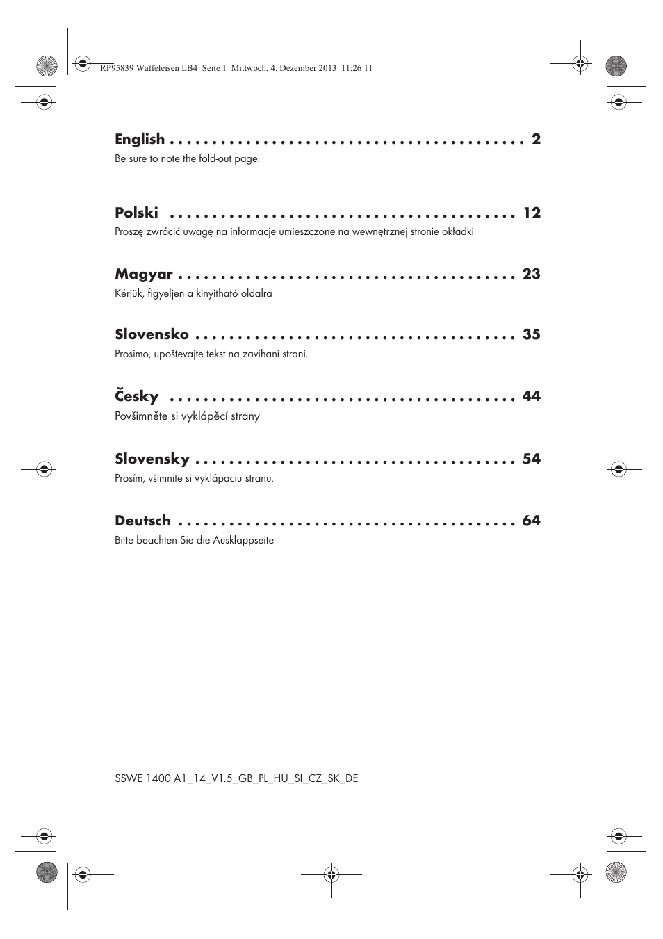 English, Polski, Magyar | Slovensko, Česky, Slovensky, Deutsch | Silvercrest SSWE 1400 A1 User Manual | Page 2 / 78
