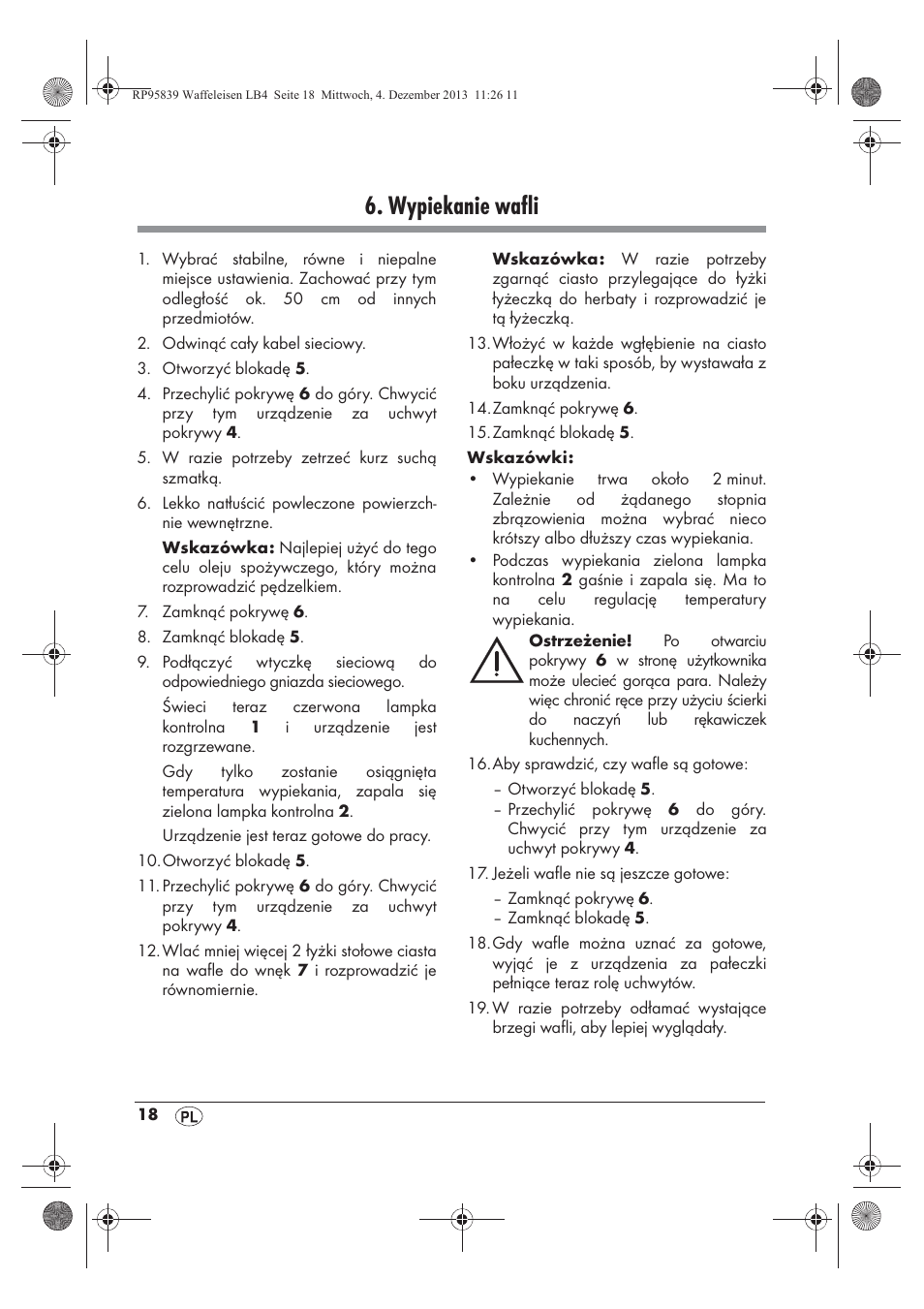 Wypiekanie wafli | Silvercrest SSWE 1400 A1 User Manual | Page 20 / 78