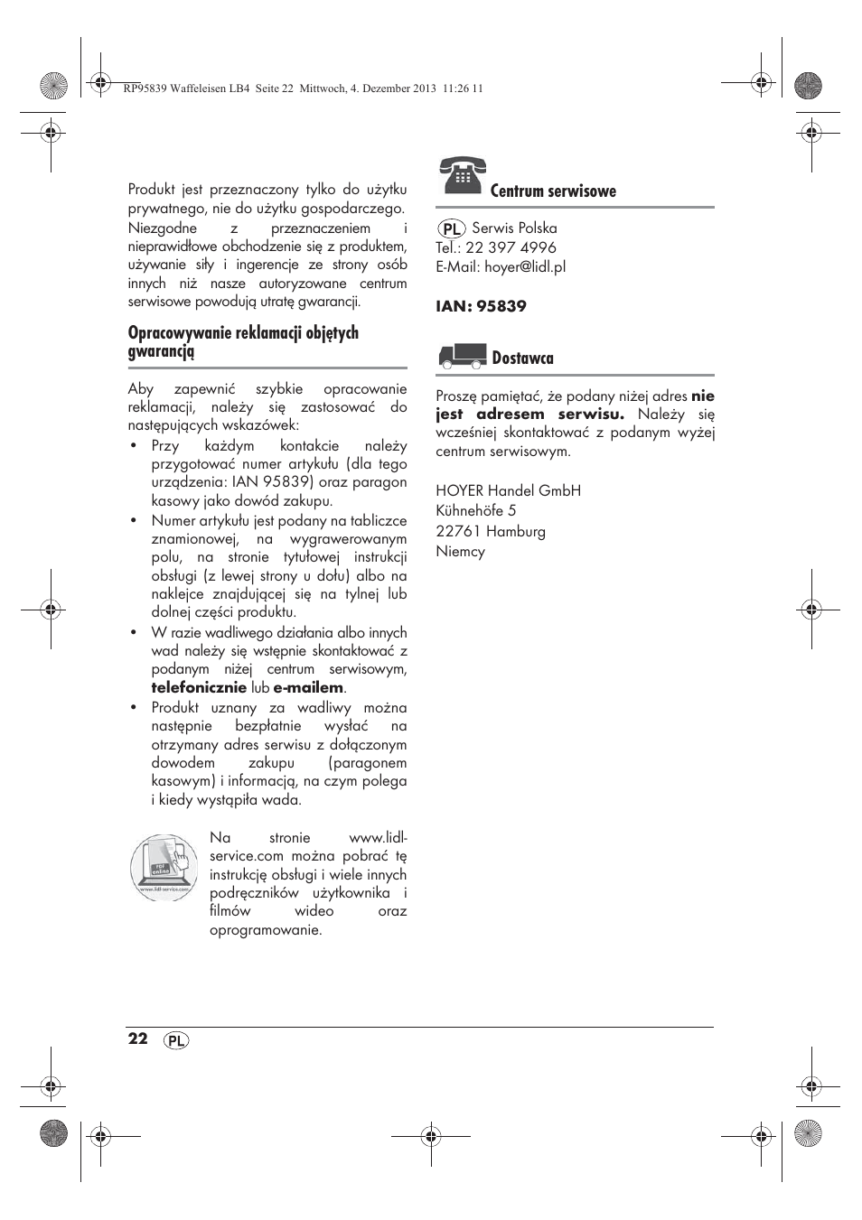 Opracowywanie reklamacji objętych gwarancją, Centrum serwisowe, Dostawca | Silvercrest SSWE 1400 A1 User Manual | Page 24 / 78